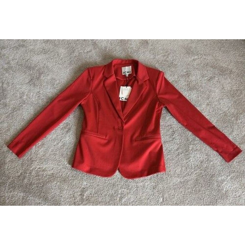 ICHI Womens L Blazer Red NWT Single Button Stretch Work Career Jacket